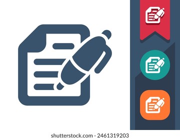 Vertragssymbol. Stift, Schreiben, Dokument, Signieren, Seite, Nachricht, Brief. Professionelles Symbol für perfekte Vektorgrafik.