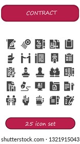 contract icon set. 25 filled contract icons.  Collection Of - Paper, Stamp, Contract, Document, Clipboard, Hand, Agreement, Sheet, Checklist, Hands, Signature, CV, Cooperation