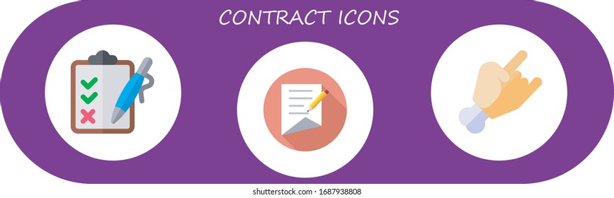 contract icon set. 3 flat contract icons. Included clipboard, hand icons