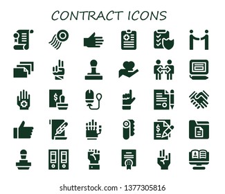 contract icon set. 30 filled contract icons.  Simple modern icons about  - Agreement, Stamp, Hand, Clipboard, Contract, Paper, Cooperation, Signature, Tampon, Shake hands, Document