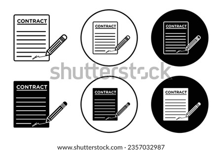 contract icon set. agreement paper with signature and pen vector symbol. loan legal paperwork sign. commercial license icons.