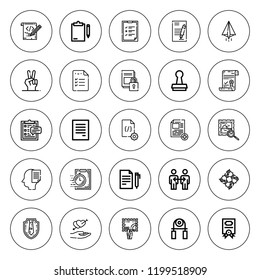 Contract icon set. collection of 25 outline contract icons with clipboard, checklist, contract, divorce, document, cooperation, hand, handgrip, hands icons. editable icons.