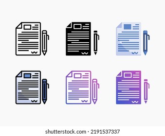 Contract icon set with line, outline, flat, filled, glyph, color, gradient. Can be used for digital product, presentation, print design and more.