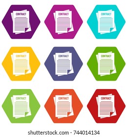 Contract icon set many color hexahedron isolated on white vector illustration