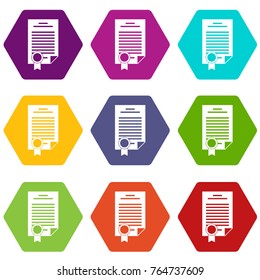 Contract icon set many color hexahedron isolated on white vector illustration