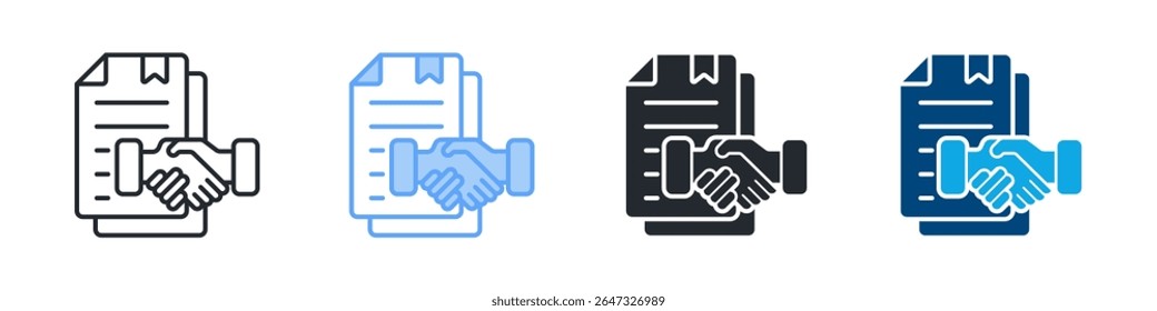 Contract Icon Set Multiple Style. Designed In Outline, Blue, Glyph, Dual Tone