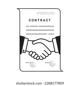Contract icon symbol. Paper Document and Handshake. Flat vector illustration