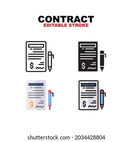 Contract icon symbol set of outline, solid, flat and filled outline style. Isolated on white background. Editable stroke vector icon.