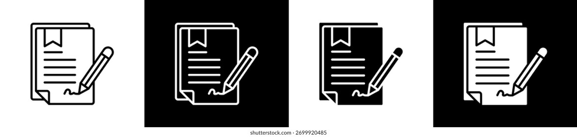 Contract icon variations in line and glyph style on black and white background