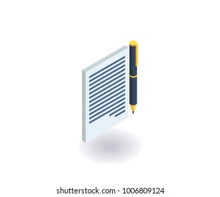 Contract icon. Vector illustration in flat isometric 3D style.