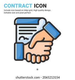 Contract icon vector with outline color style isolated on white background. Vector illustration agreement sign symbol icon concept for business, finance, industry, company, apps, web and all project