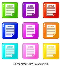 Contract icons of 9 color set isolated vector illustration