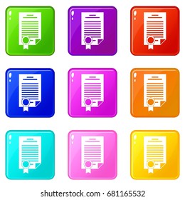 Contract icons of 9 color set isolated vector illustration