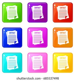 Contract icons of 9 color set isolated vector illustration