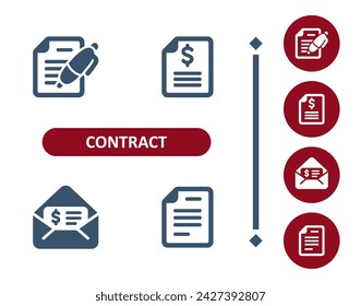 Contract Icons. Form, Document, Letter, Bill, Will, Message, Writing Icon. Professional, 32x32 pixel perfect vector icon.