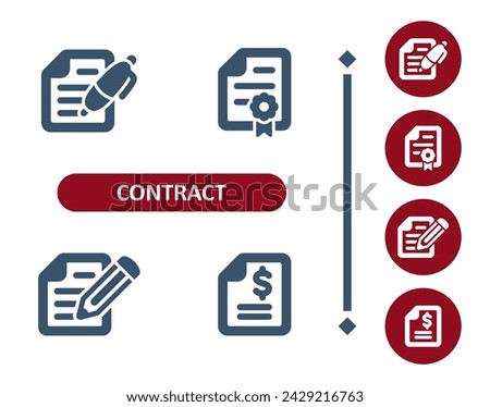 Contract Icons. Form, Document, Letter, Bill, Will, Message, Writing Icon. Professional, 32x32 pixel perfect vector icon.