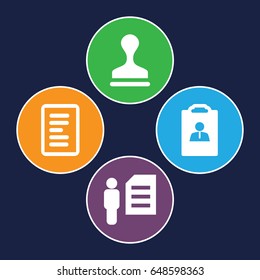 Contract icons set. set of 4 contract filled icons such as stamp, document, man and document