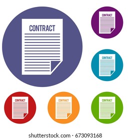 Contract icons set in flat circle reb, blue and green color for web
