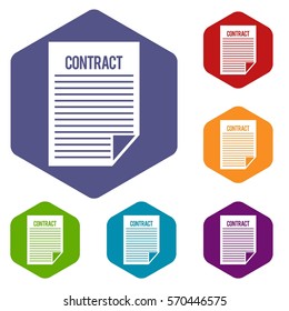 Contract icons set rhombus in different colors isolated on white background