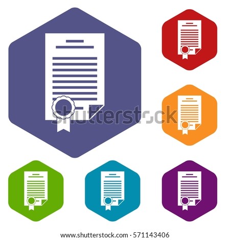 Contract icons set rhombus in different colors isolated on white background