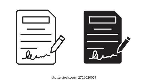 Símbolo de Vector de iconos de contrato con trazo editable y versiones planas