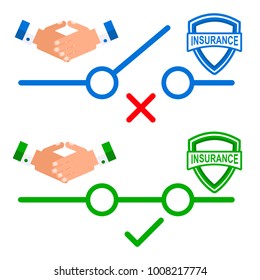 Contract insurance. Style technical drawing, contact - contact break. White background.
