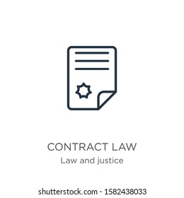 Contract law icon. Thin linear contract law outline icon isolated on white background from law and justice collection. Line vector sign, symbol for web and mobile