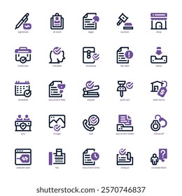 Contract and Legal Icon pack for your website, mobile, presentation, and logo design. Contract and Legal Icon dual tone design. Vector graphics illustration and editable stroke.