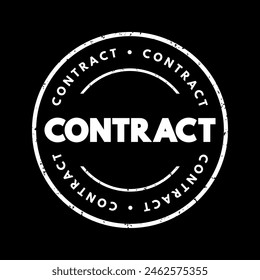 Contract - legally enforceable agreement that creates and governs mutual rights and obligations among its parties, text concept stamp