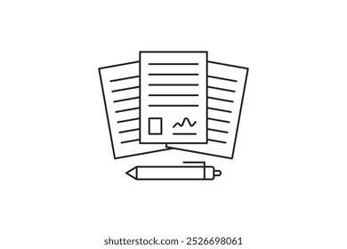 contract letter icon with signature and photo box outline style