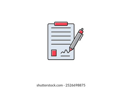 contract letter icon with signature and photo box outline filled style