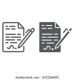 Contract line and glyph icon, agreement and signature, deal sign vector graphics, a linear pattern on a white background, eps 10.