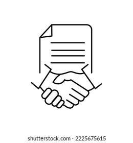 Contract line icon. Business handshake teamwork linear concept. Agreement signing symbol. Vector isolated on white.