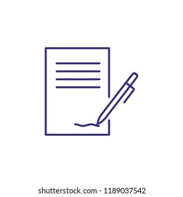 Contract line icon. Paper, document, agreement, pen. Paperwork concept. Can be used for topics like office supply, signing, dealing, business