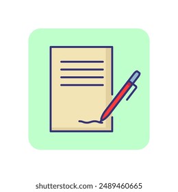 Icono de línea de contrato. Papel, documento, Acuerdo, pluma. Concepto de papeleo. Se puede utilizar para temas como suministros de oficina, firma, negociación, negocios
