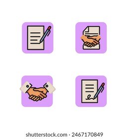 Contract line icon set. Handshake, agreement and signature. Business partnership and cooperation concept. Vector illustration for web design and apps