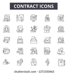Contract line icons, signs set, vector. Contract outline concept, illustration: contract,document,agreement,business,paperature