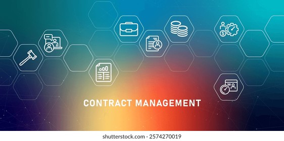 Contract management agreement document gradient header employment and partnership concept design with icon