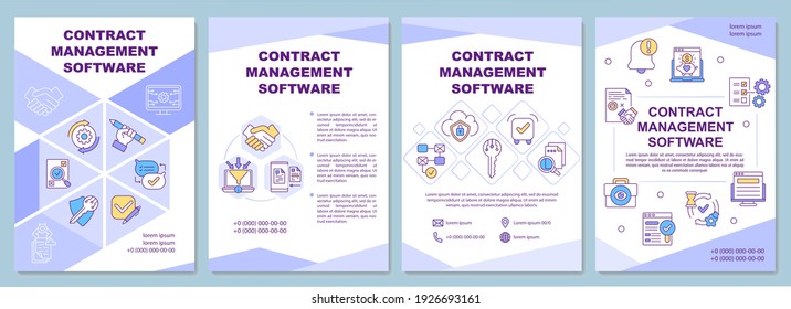 Contract management software brochure template. Creation, monitoring. Flyer, booklet, leaflet print, cover design with linear icons. Vector layouts for magazines, annual reports, advertising posters