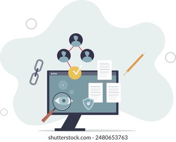 Contract management software as computer app programs .flat illustration.