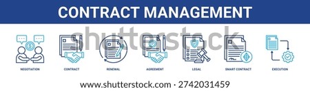 Contract Management web banner icon set collection solid style.