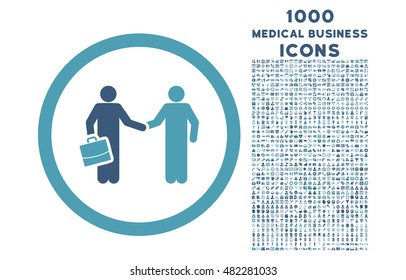 Contract Meeting rounded vector bicolor icon with 1000 medical business icons. Set style is flat pictograms, cyan and blue colors, white background.