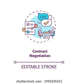 Contract negotiation concept icon. Contract lifecycle steps. Process of coming to agreement on special terms idea thin line illustration. Vector isolated outline RGB color drawing. Editable stroke
