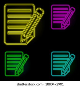Icono de juego de colores de neón de contrato. Línea delgada simple, vector de contorno de iconos logísticos globales para ui y ux, sitio web o aplicación móvil