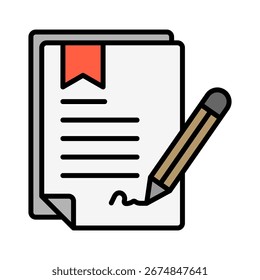 ícone de cor do contorno do contrato ilustração de vetor