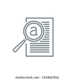 contract page document with magnifier glass outline flat icon. Single quality outline logo search symbol for web design mobile app. Thin line design logo sign Loupe lens icon isolated white background
