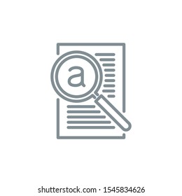 contract page document with magnifier glass outline flat icon. Single quality outline logo search symbol for web design mobile app. Thin line design logo sign Loupe lens icon isolated white background