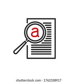 contract page document with magnifier glass outline flat icon. Single quality outline logo search symbol for web design mobile app. Thin line design logo sign Loupe lens icon isolated white background