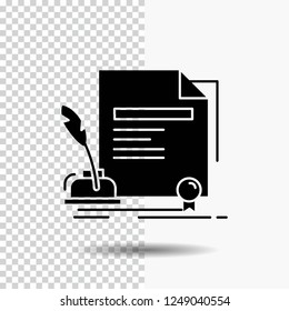 contract, paper, document, agreement, award Glyph Icon on Transparent Background. Black Icon