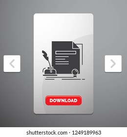 contract, paper, document, agreement, award Glyph Icon in Carousal Pagination Slider Design & Red Download Button